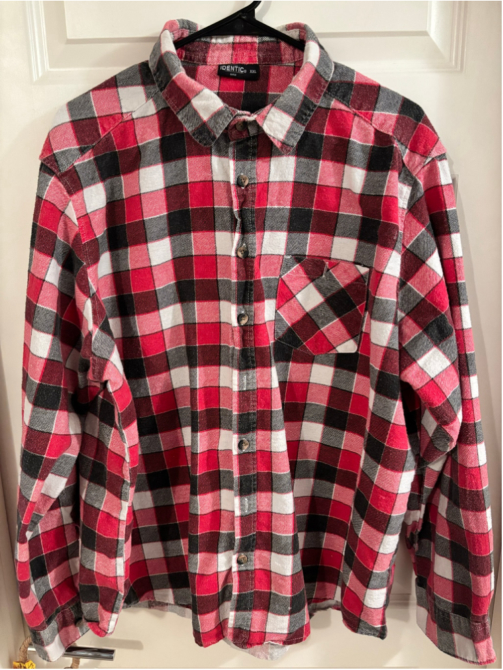 IDENTIC Men's Plaid Flannel Button Down Shirt Red Black White Size XXL 2XL Long